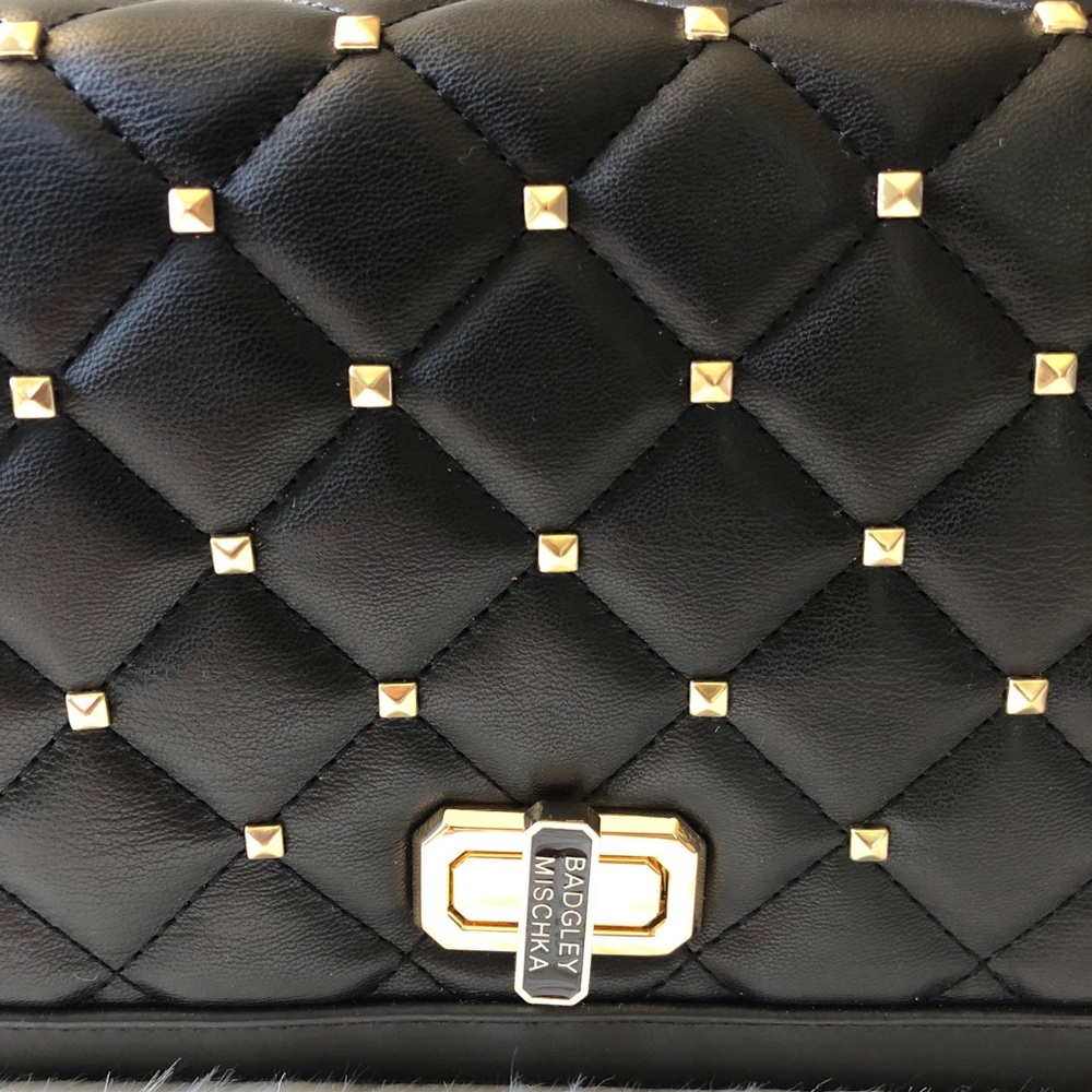Badgley Mischka Black Studded Vegan Lthr Purse - Picture 2 of 12